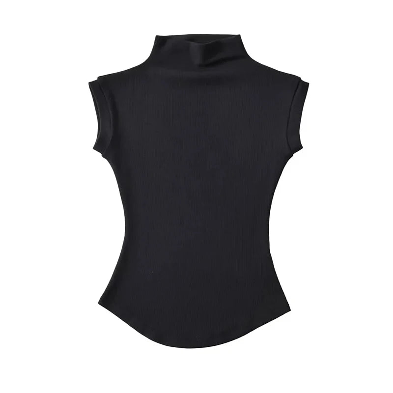 Women's Sleeveless Turtleneck Tops – Slim Fit, Solid, Casual Summer Streetwear