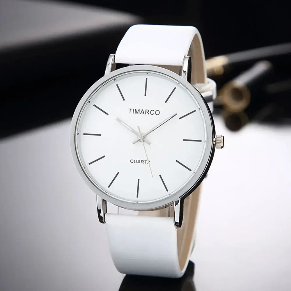 Women’s Simple Quartz Watch – Slim Leather Strap, Round Dial