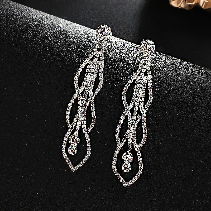 Shiny Crystal Zircon Drop Earrings for Women Geometric Tassel Vintage Pendant Fashion Jewelry
