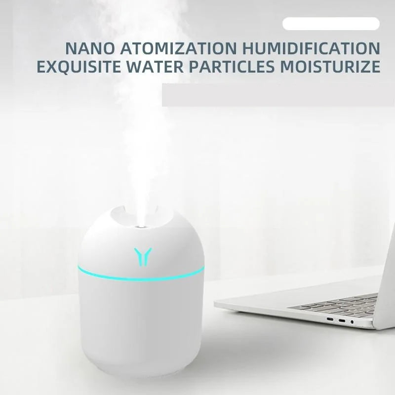 250ML USB Mini Air Humidifier & Essential Oil Diffuser – Ultrasonic Quiet Mist Maker with LED Color Lamp for Home & Car