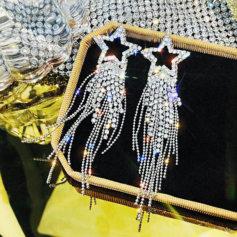 Shiny Crystal Zircon Drop Earrings for Women Geometric Tassel Vintage Pendant Fashion Jewelry