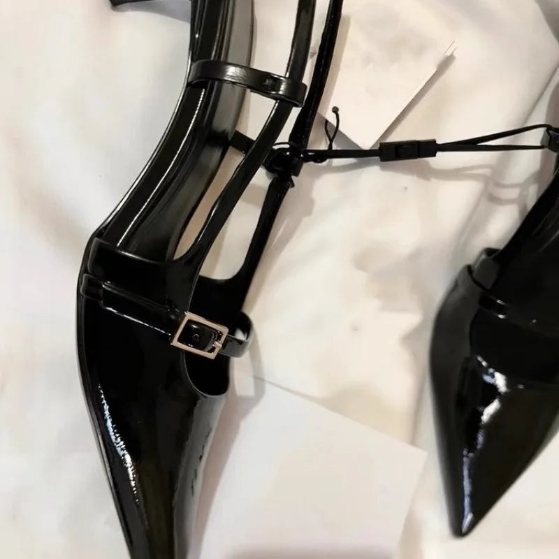 2024 Black Pointed High Heel Slingback Pumps for Women – Leather, Summer Style