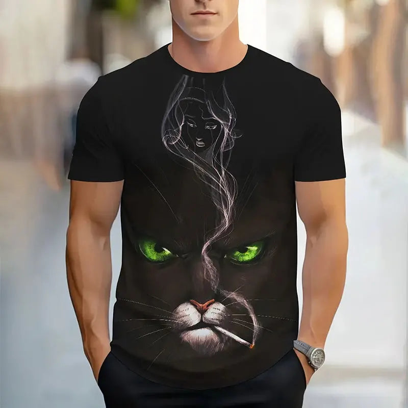 Men's Summer Gradient Print T-Shirt – Breathable, Short Sleeve, Casual Style