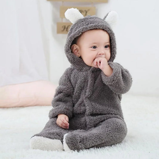 Newborn Baby Romper — Winter Fleece Animal Jumpsuit, Unisex Xmas Outfit