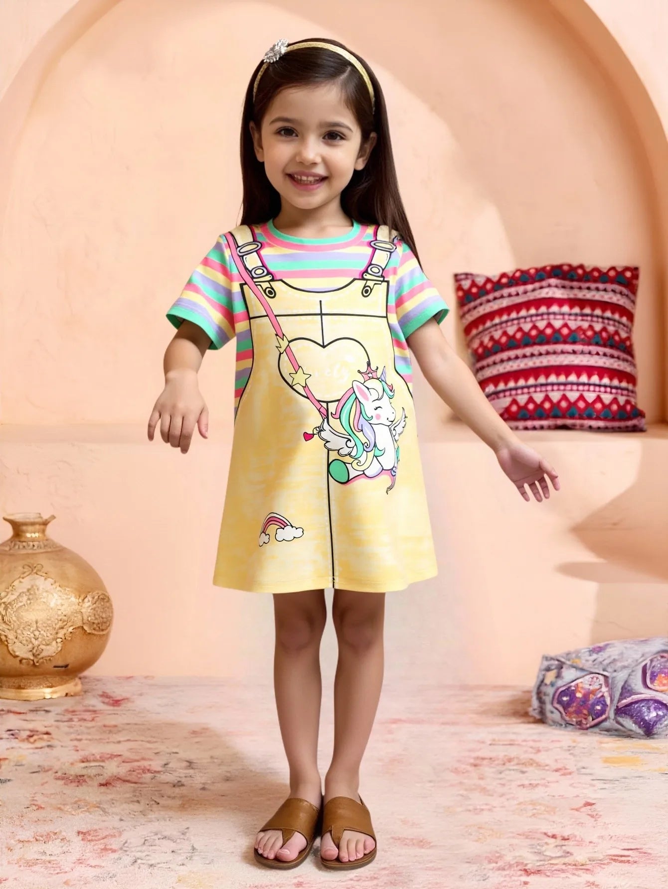 Girls Rainbow Stripe T-Shirt Dress – Cute Summer Casual.