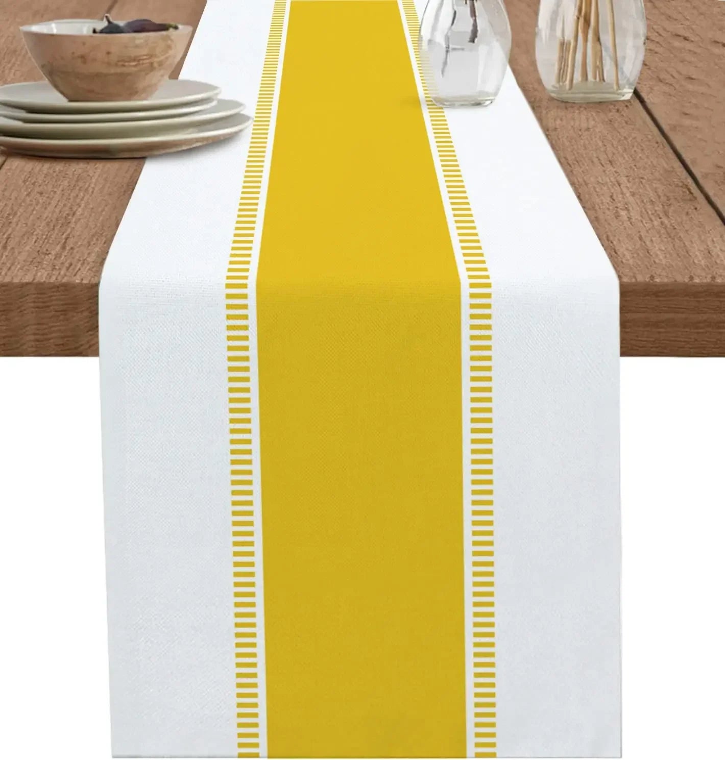 Navy Blue Striped Linen Table Runner – Farmhouse Washable Dresser Scarf for Dining, Wedding & Home Decoration
