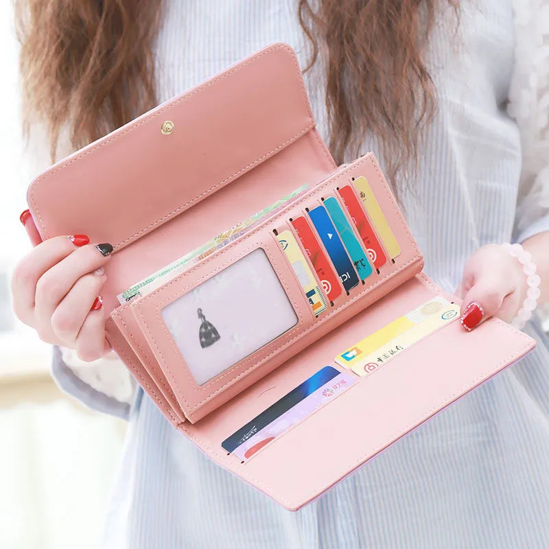 Women’s PU Leather Long Wallet – Large Capacity Card, Phone & Coin Holder