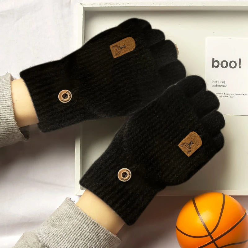 Winter Knitted Flip-Top Gloves – Warm, Windproof, Half-Finger Design for Men & Women