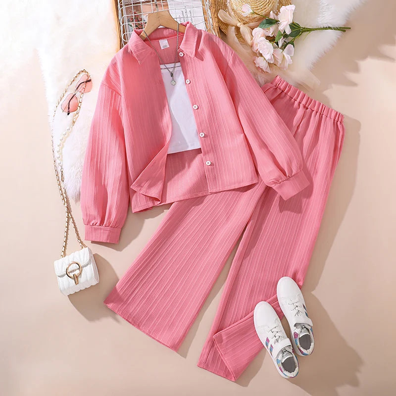 Kids 2-Piece Set for Girls– Cardigan Shirt & Loose Pants