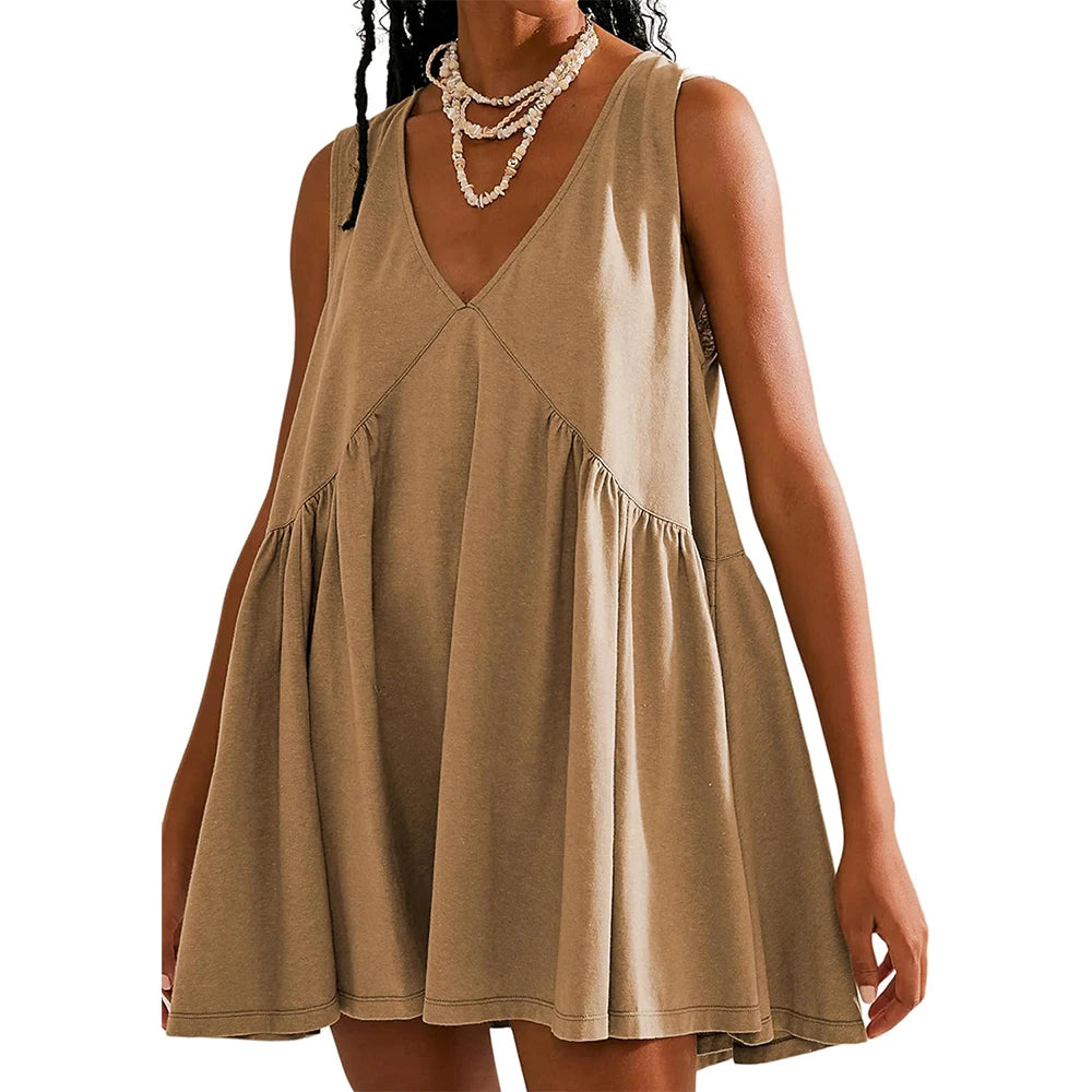 Women's Sleeveless V-Neck Sundress with Pockets