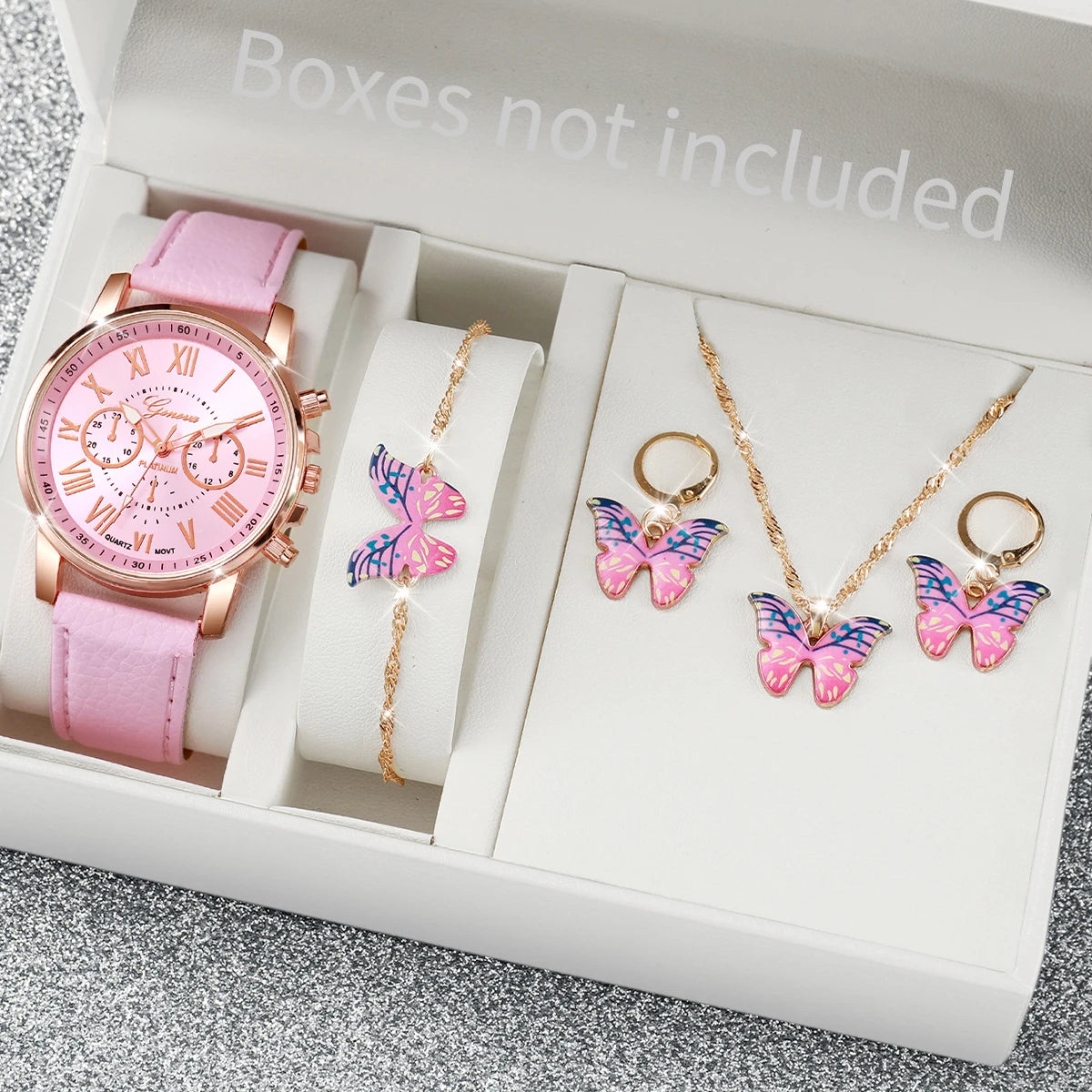 5/6PCS Women’s Quartz Watch Set – Leather Band & Rhinestone