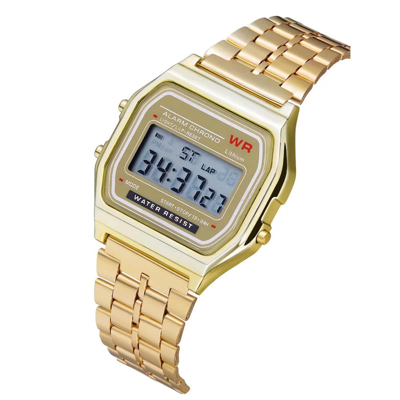 F91W Steel Band LED Digital Watch — Unisex Business & Sports Electronic Clock (Non-Waterproof)