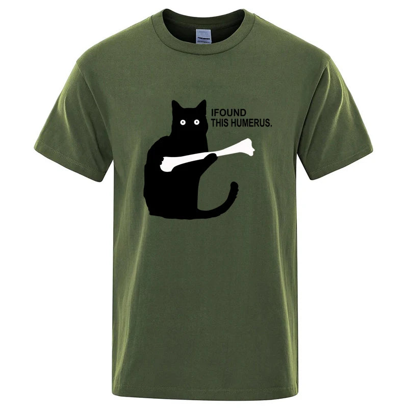 Summer Men's T-shirt High Quality 100% Cotton Funny Cat Printing Casual Cool Loose O-neck Graphic Male T Shirts for Men Tops