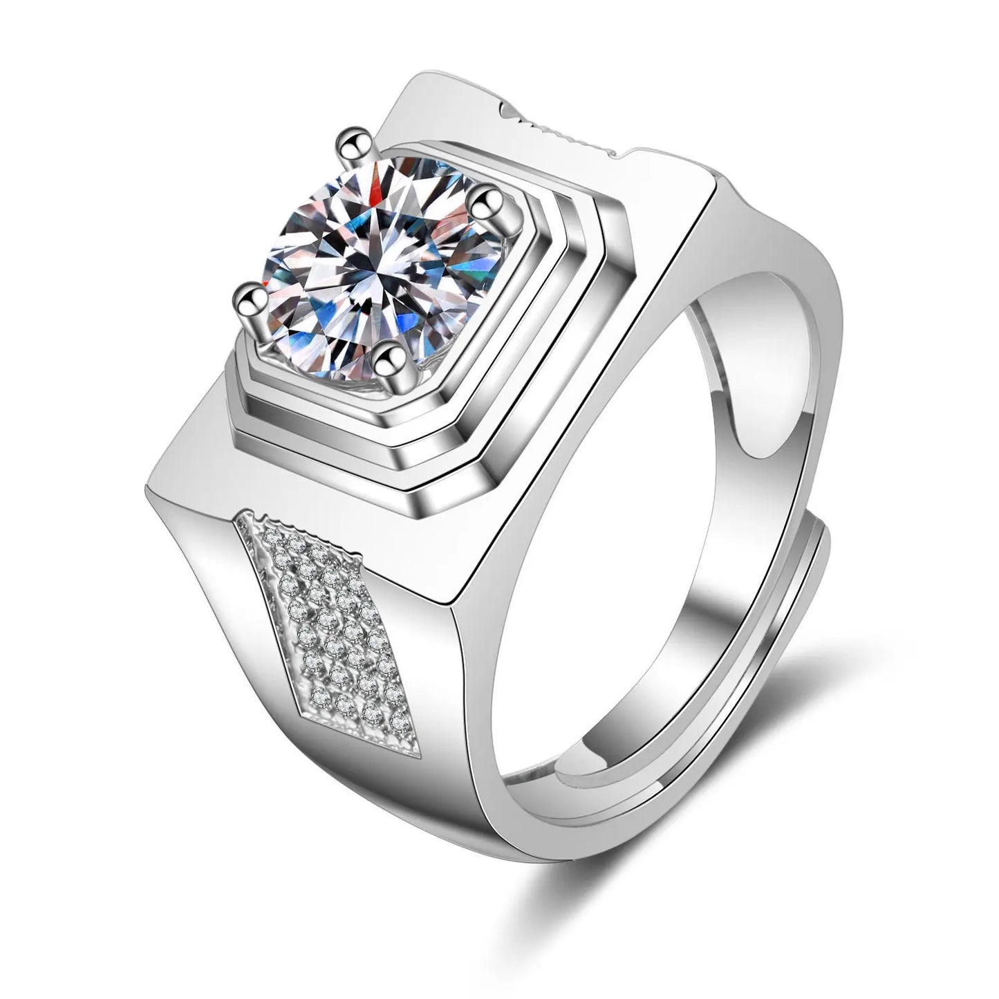 925 Sterling Silver Adjustable Crystal Ring – Fashion Wedding & Engagement Jewelry for Men