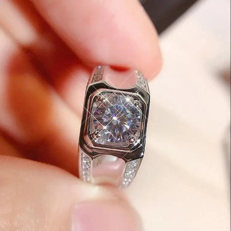 925 Sterling Silver Adjustable Crystal Ring – Fashion Wedding & Engagement Jewelry for Men