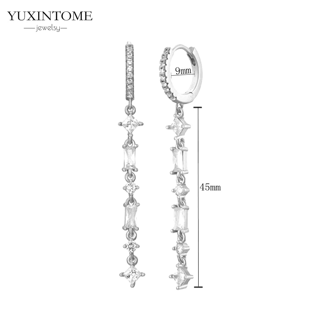925 Sterling Silver White Zircon Tassel Hoop Earrings — Women’s Luxury Korean Fashion Jewelry 2025