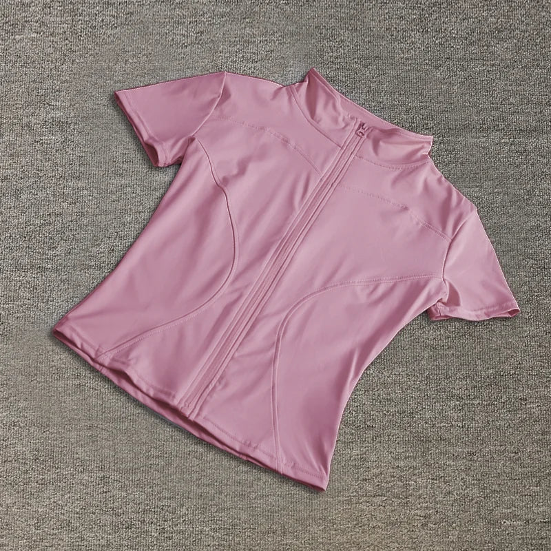 Women’s Summer Slimming Quick-Dry Yoga Top – Short Sleeve, Full-Zip