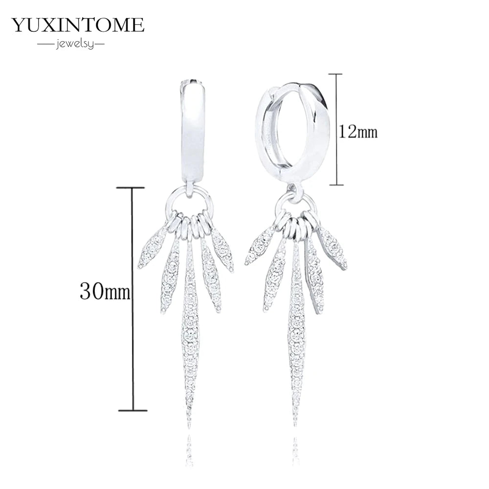 925 Sterling Silver White Zircon Tassel Hoop Earrings — Women’s Luxury Korean Fashion Jewelry 2025