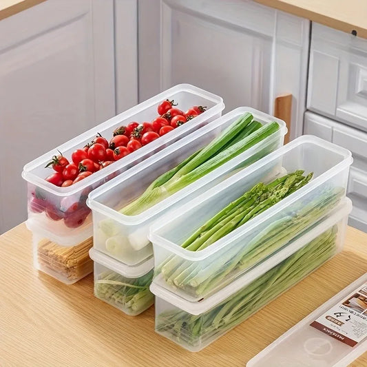 4-Pack Long Plastic Food Storage Containers – Reusable Fridge Organizers