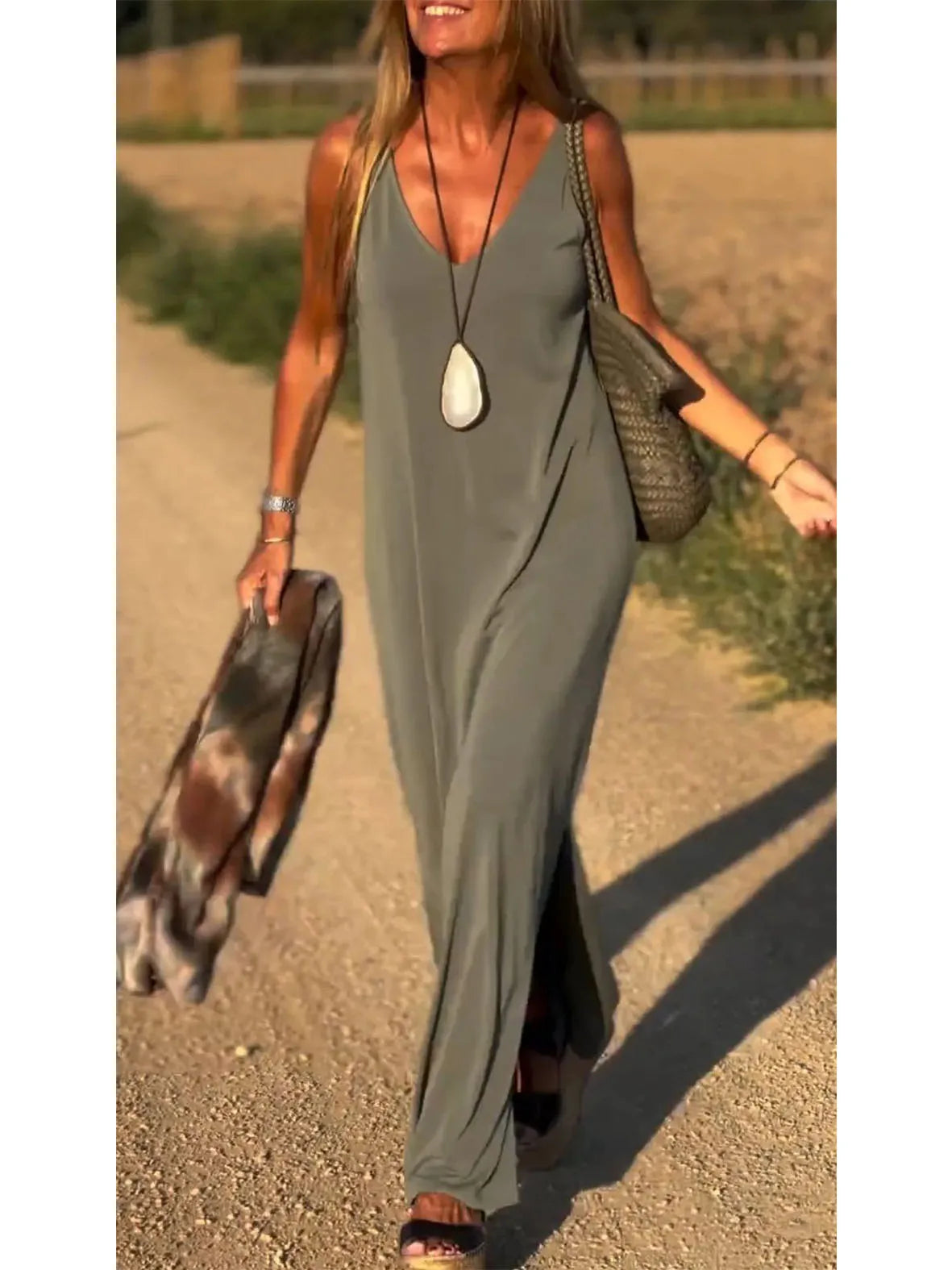 2024 Women's Summer V-Neck Beach Cover-Up – Boho Maxi Slip Dress