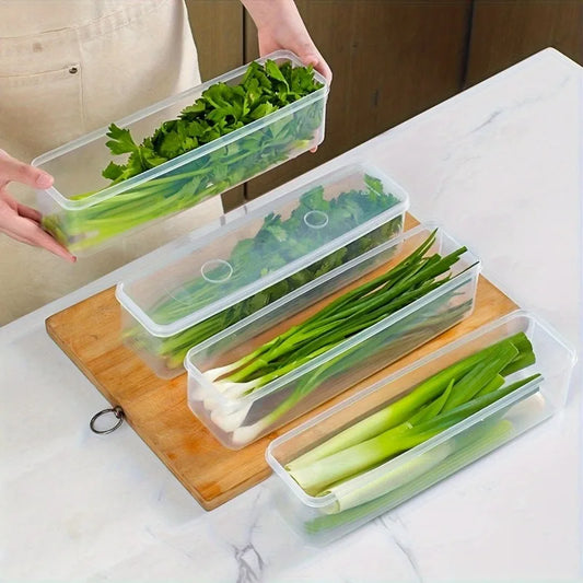 4-Pack Long Plastic Food Storage Containers – Reusable Fridge Organizers