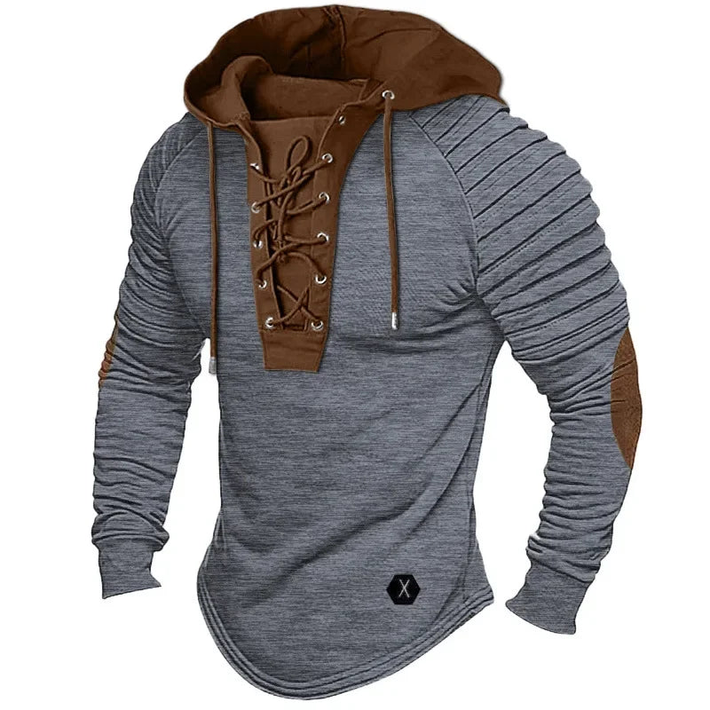 Men’s Solid Color Muscle Hoodie Long-Sleeve T-Shirt (S–XXXL)