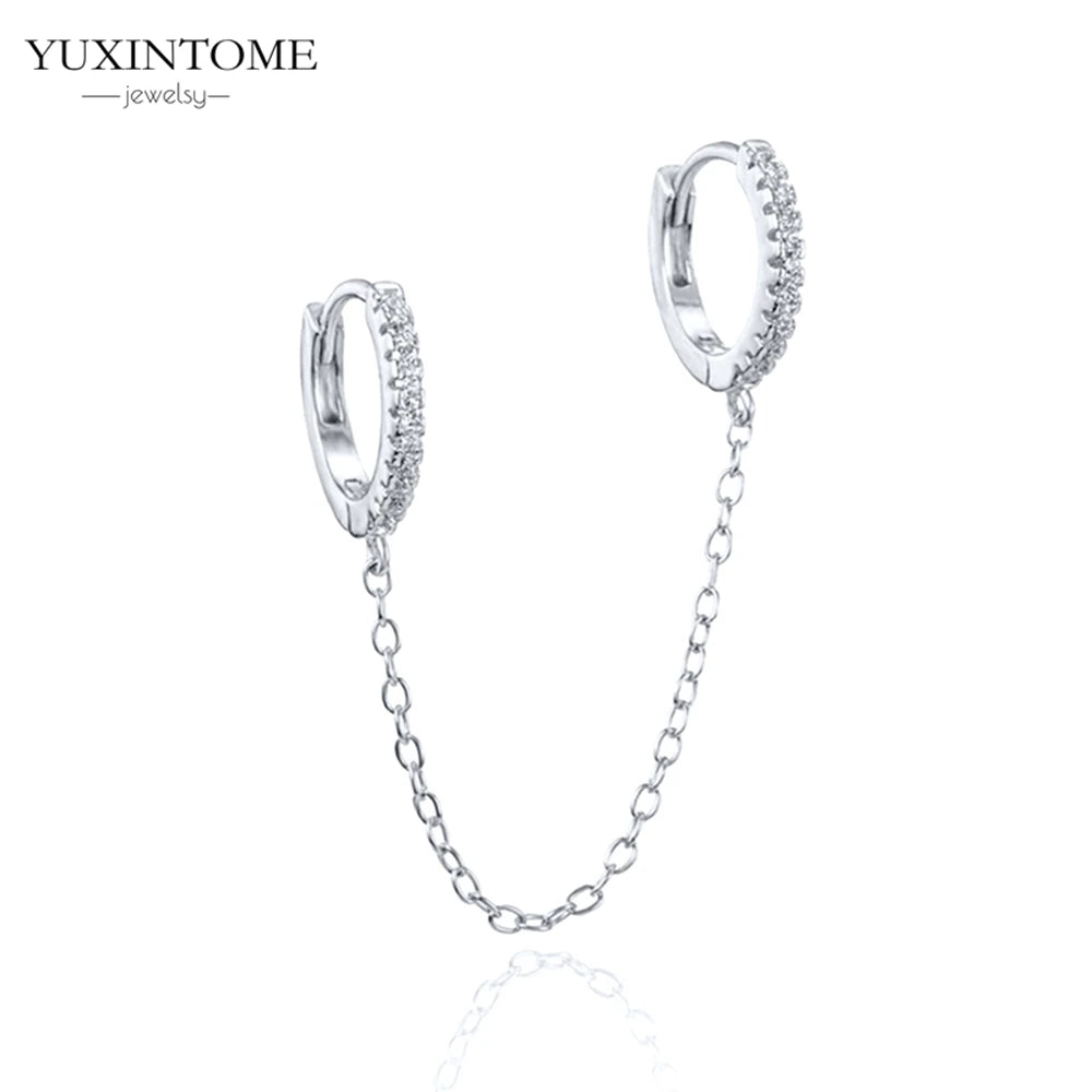 925 Sterling Silver White Zircon Tassel Hoop Earrings — Women’s Luxury Korean Fashion Jewelry 2025