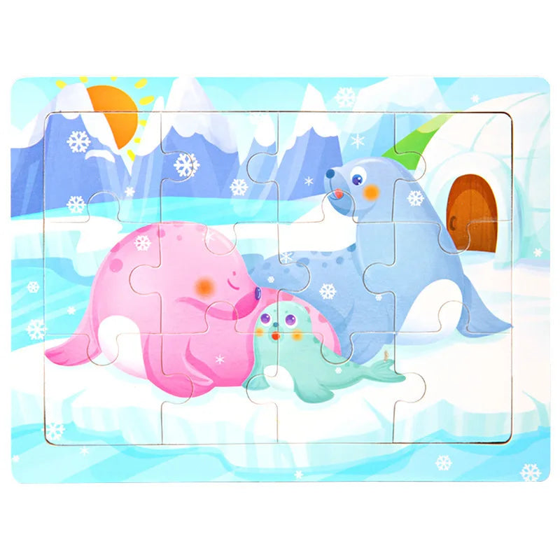 12-Piece Wooden Animal Jigsaw Puzzle – Montessori Educational Toy for Baby or Kids