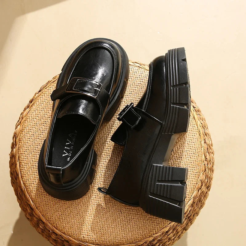 Versatile Loafers New Spring/Autumn Retro British-Style Leather Platform Shoes