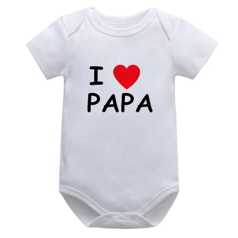 Baby Romper — Cotton, Short Sleeve, "I Love Mom & Dad" Print, Newborn Jumpsuit, Unisex Infant Clothes