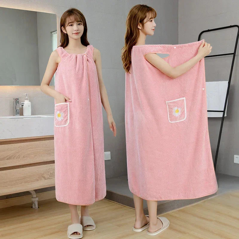 Women’s Wearable Bath Towel Wrap – Quick-Dry Absorbent Bathrobe.