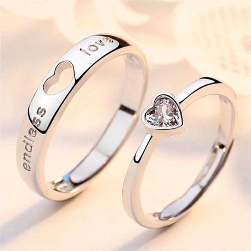 New Silver Sun & Moon Adjustable Couple Rings – Unisex Wedding Jewelry