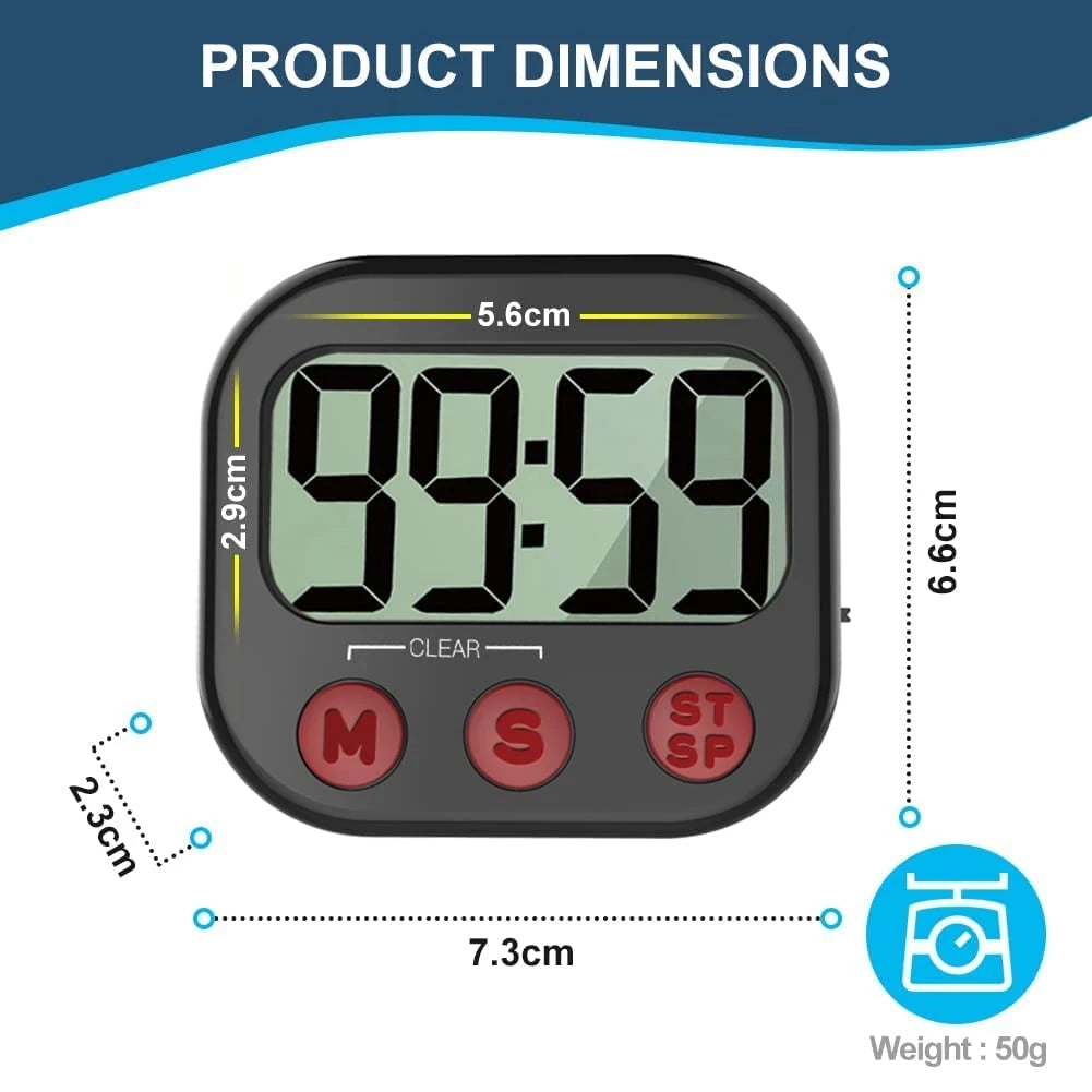 Digital Kitchen Timer – Magnetic Countdown Clock with Large LCD Display