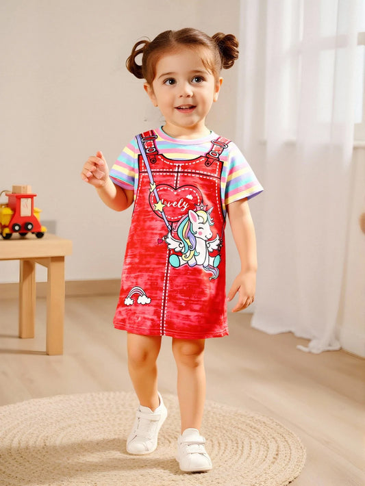 Girls Rainbow Stripe T-Shirt Dress – Cute Summer Casual.