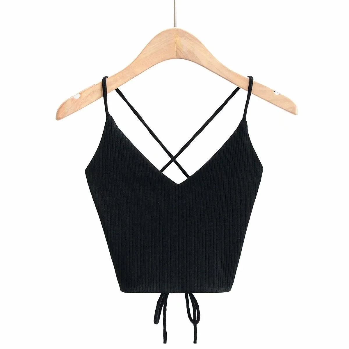 Women’s Ribbed Halter Crop Top – Lace-Up Tie Back, Sleeveless Summer Style