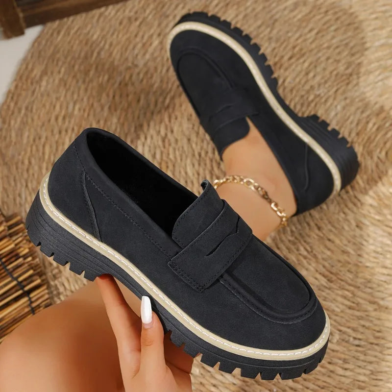 Women’s Fashion Loafers – 2025 Spring/Autumn Low-Top Thick Heel Casual Shoes (36–43)