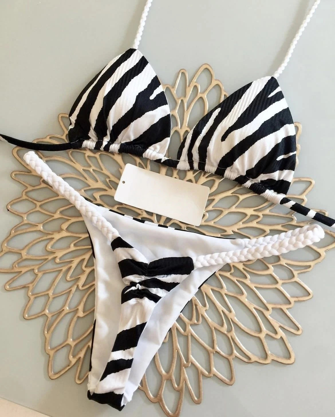 High-Waist Zebra Print Bikini – Brazilian Thong Set
