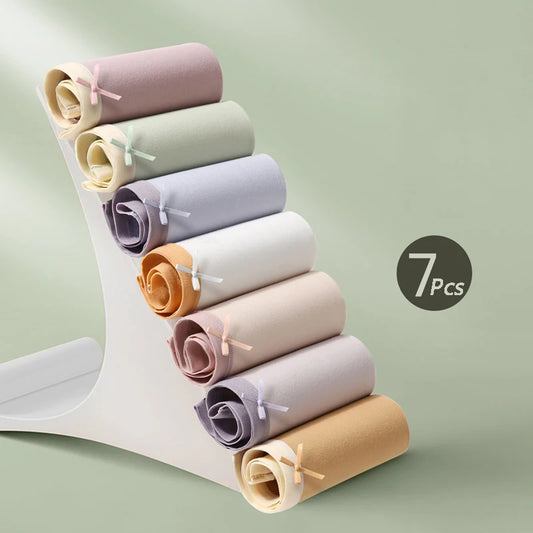 7Pcs Women’s Cotton Panties – Breathable Low-Waist Briefs with Cute Bow, Soft Comfortable Lingerie