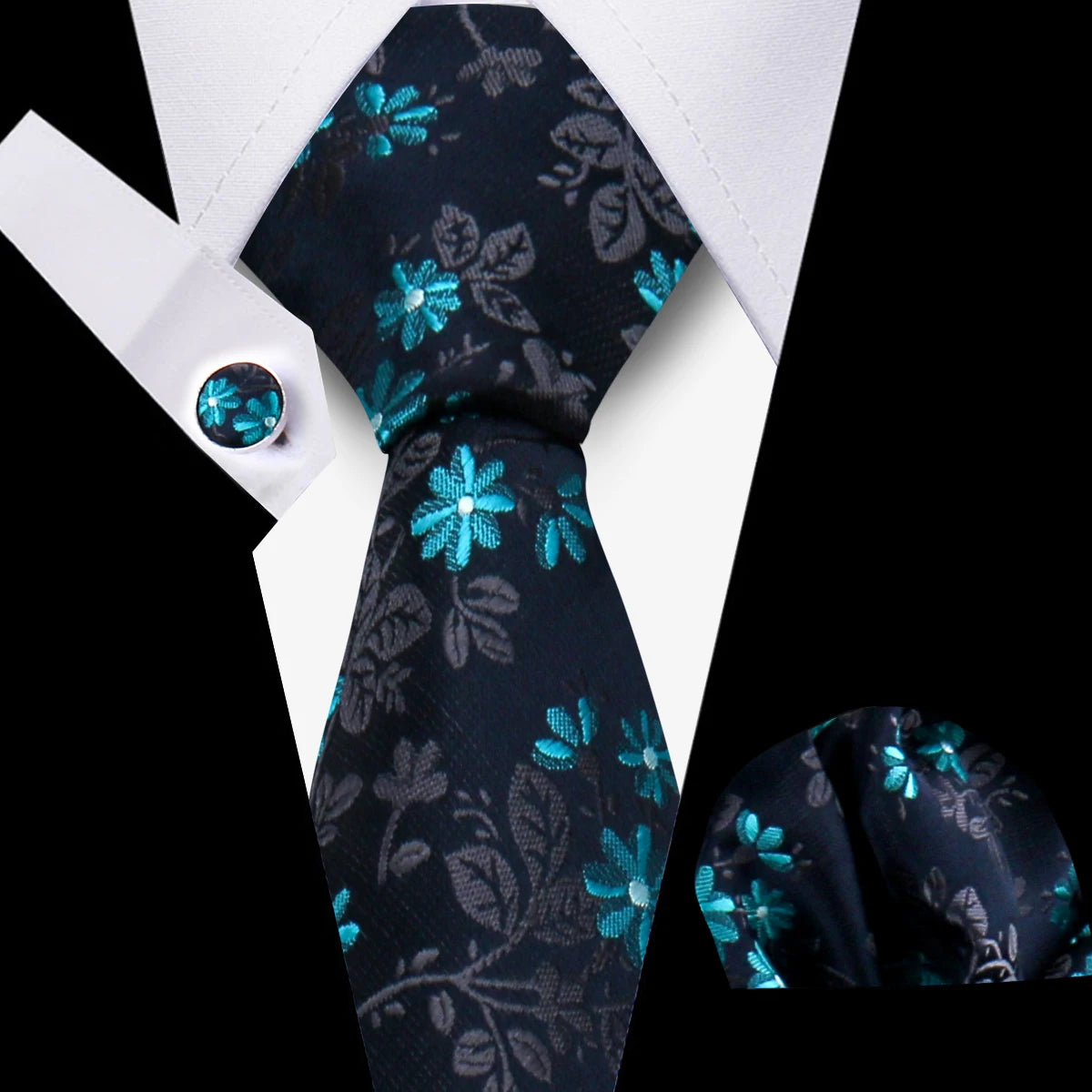 Classic Men’s Tie Set Plaid Necktie with Pocket Square & Cufflinks Business Wedding Gift Accessories