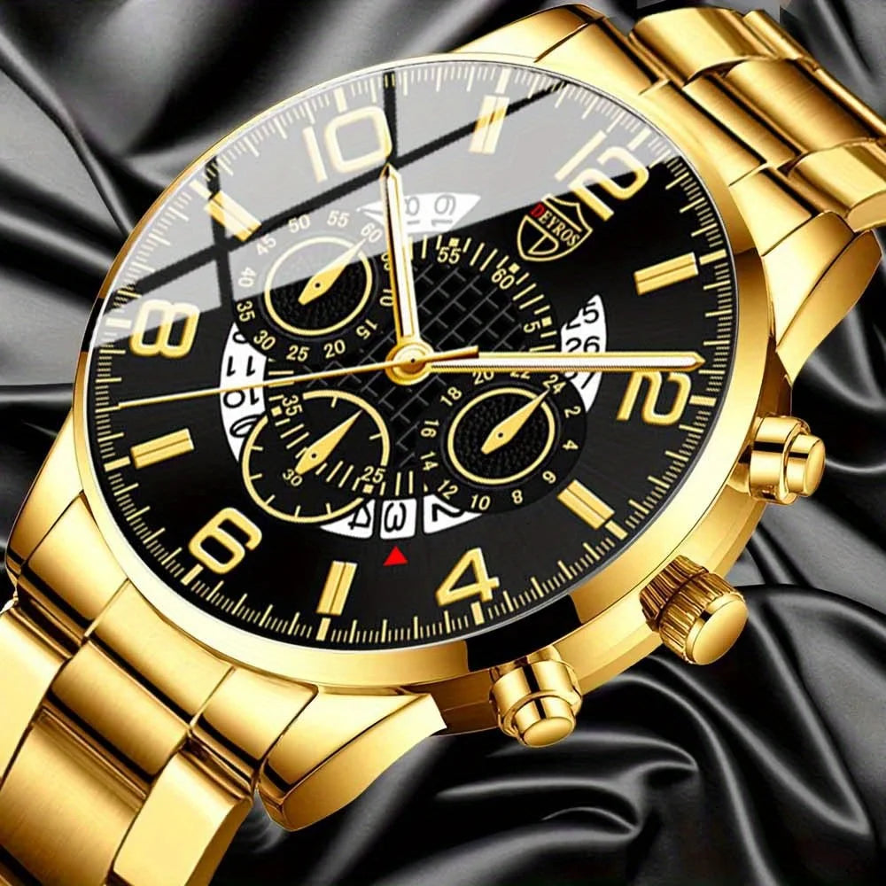 2-Piece Men's Quartz Watch Set – Alloy Strap