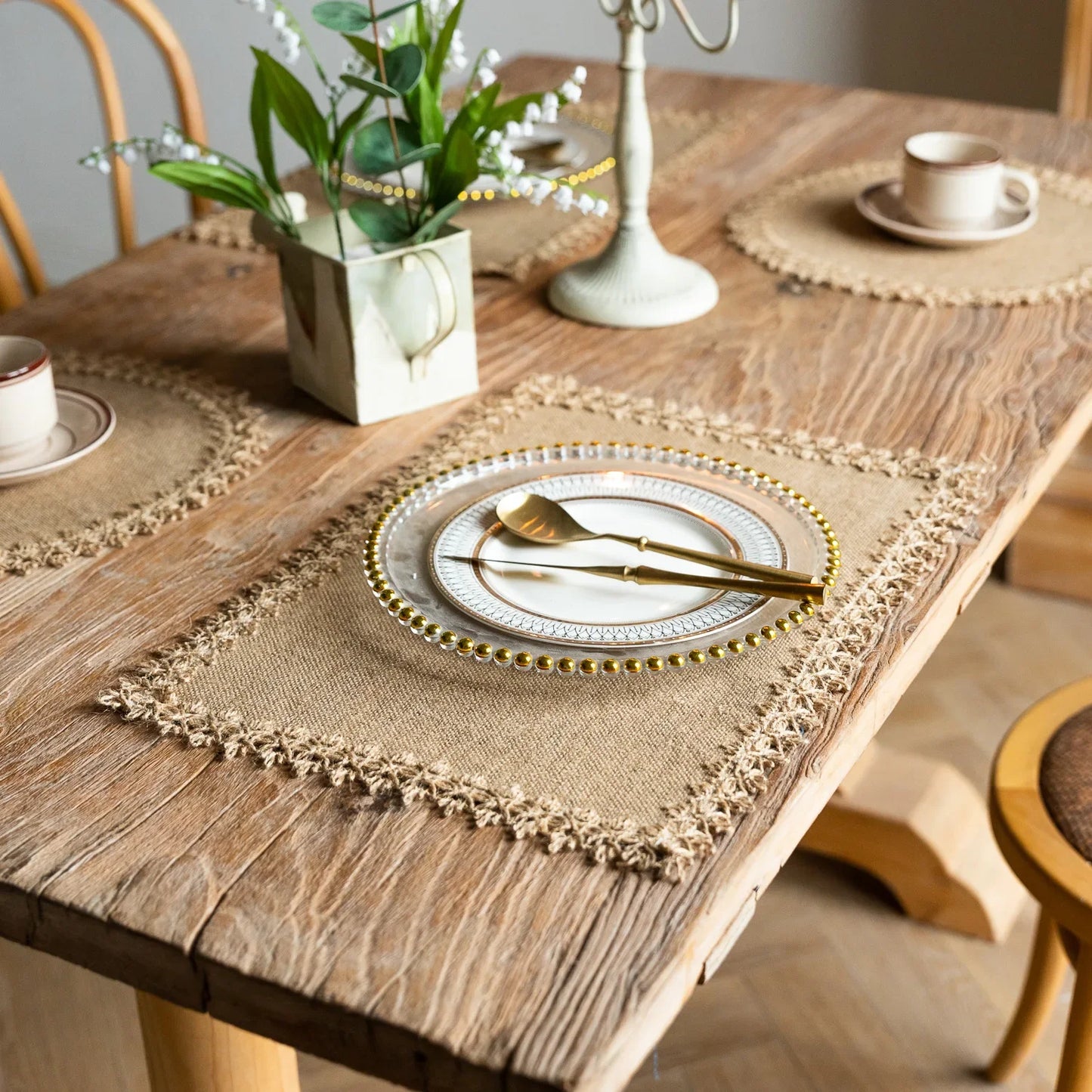 2 PCS Braided Jute Placemats – Heat-Resistant Farmhouse Table Mats