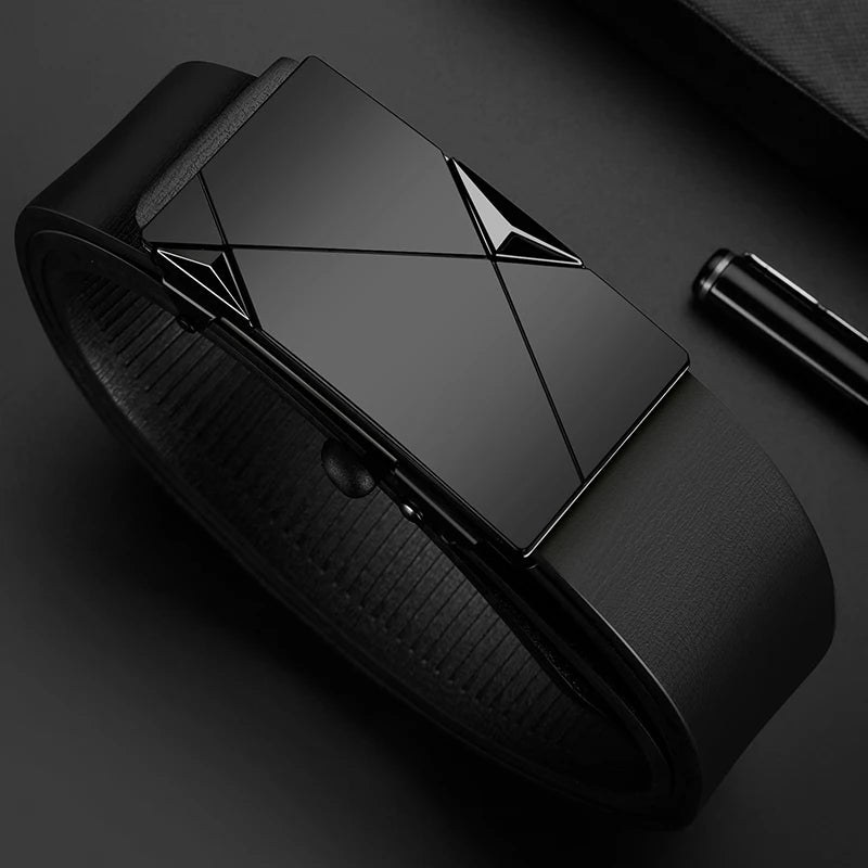 Men’s Business Belt — PU Leather with Alloy Automatic Buckle, Fashion Luxury Strap for Jeans & Formal Wear