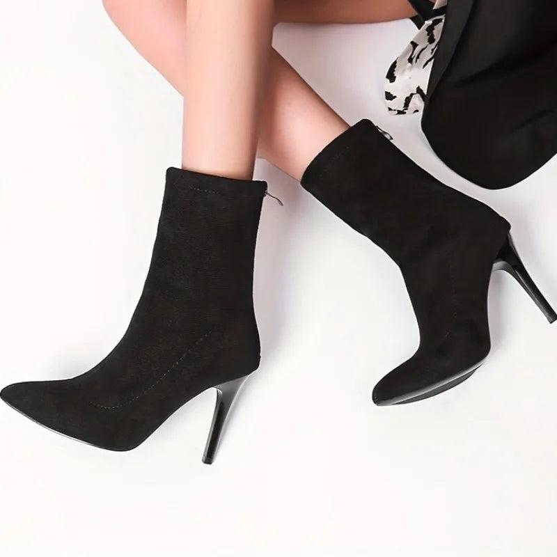 Fashion Suede Stiletto Ankle Boots – Autumn New Style, Pointed Toe, Back Zipper, Non-Slip, Wear-Resistant High Heels
