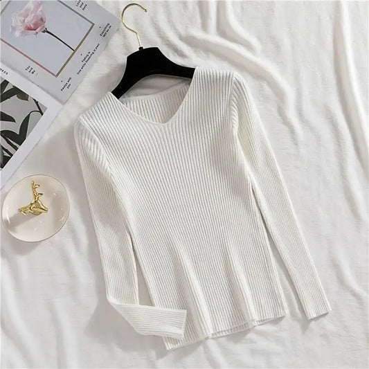 2025 Autumn Winter Women's Knitted Pullover Sweater – Casual Long Sleeve Solid Top