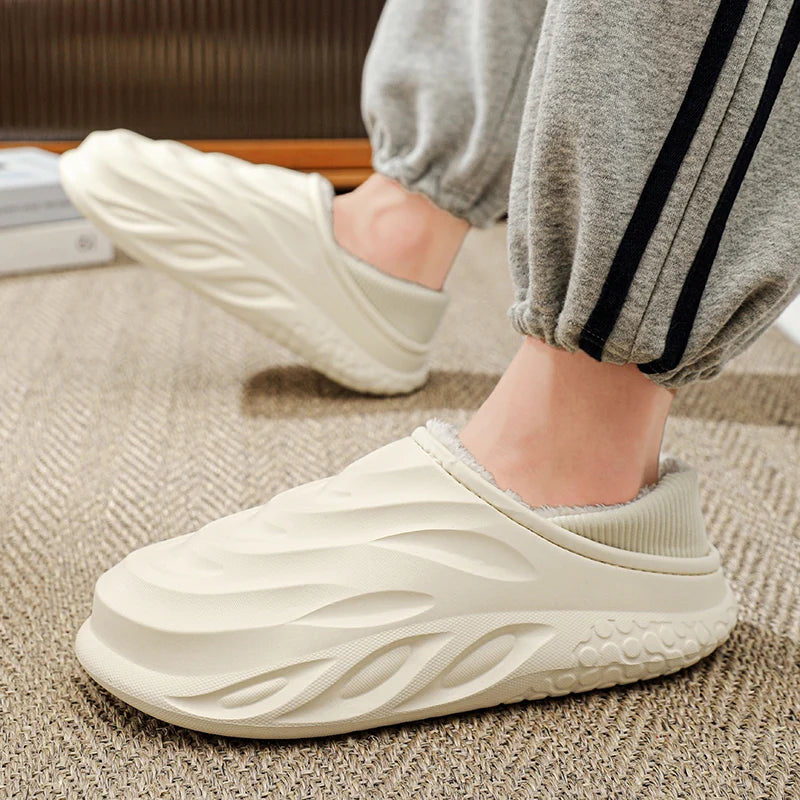 Warm Men’s Home Slippers – Velvet Heel, Non-Slip, Durable & Waterproof for Couples