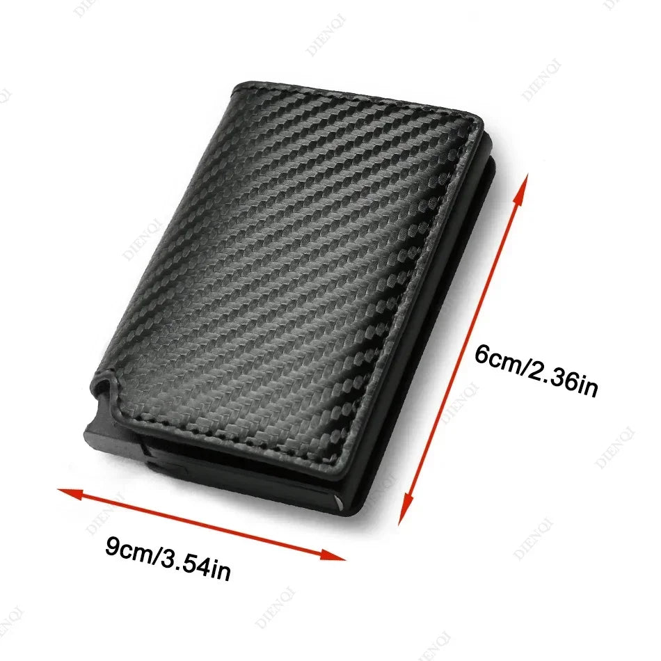 Men's RFID Wallet – Slim Carbon Fiber Anti-Theft Cardholder, Pop-Up Design, Black.