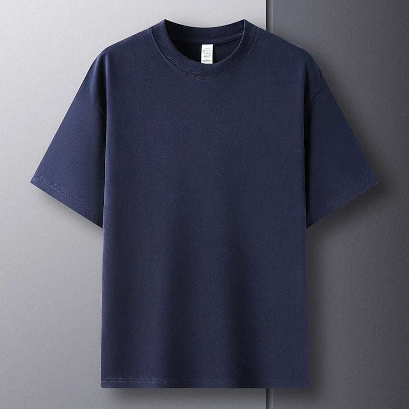 Men’s Summer Cotton T-Shirt – Casual, Loose Fit, Double Line Design