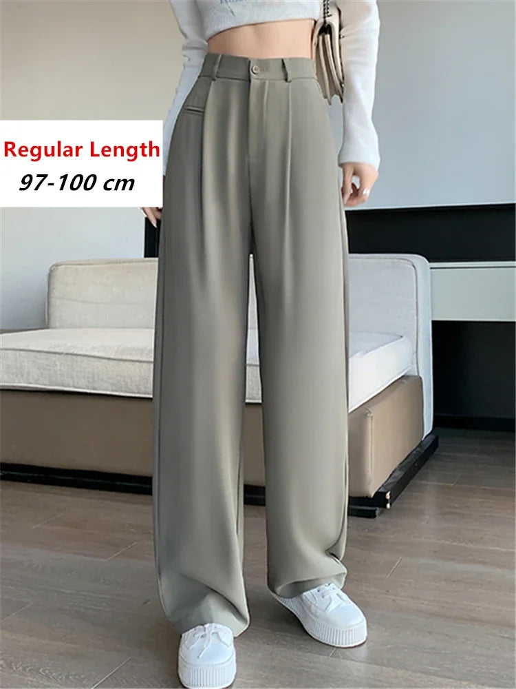 2024 Spring Summer Women’s High Waist Wide Leg Pants – Elegant Minimalist Straight Loose Trousers with Button Detail