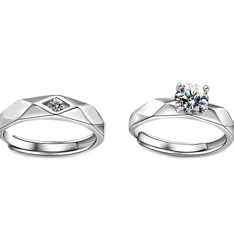 New Silver Sun & Moon Adjustable Couple Rings – Unisex Wedding Jewelry