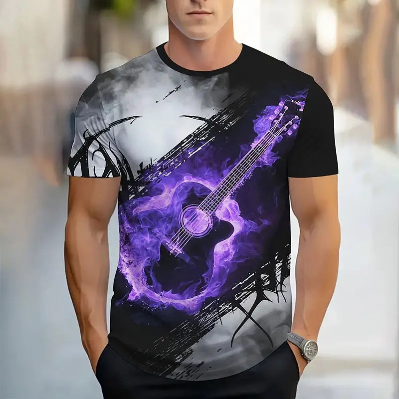 Men's Summer Gradient Print T-Shirt – Breathable, Short Sleeve, Casual Style